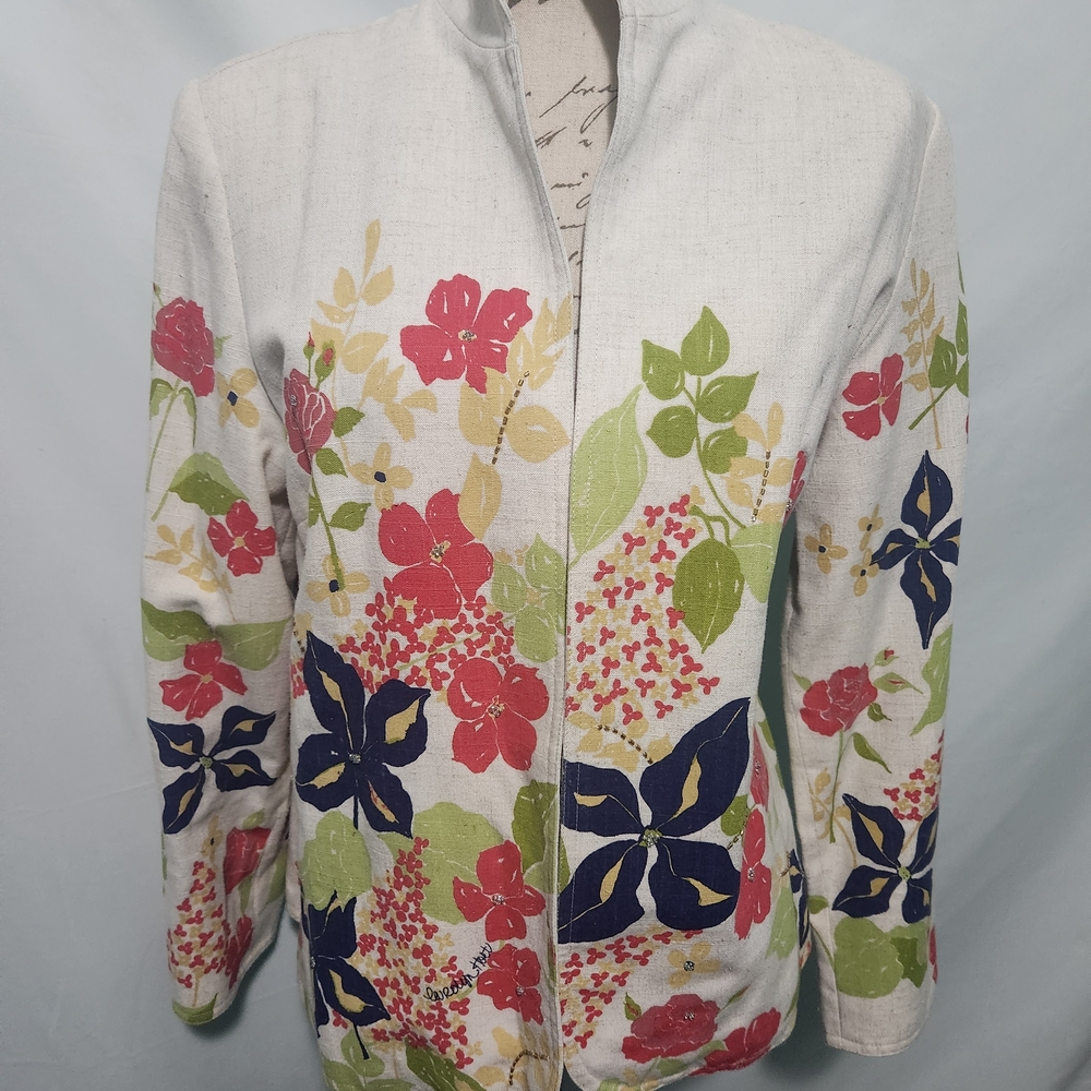 Drapers & Damons White Floral Blazed Jacket. Size 10. Lining 100% Cotton. - Picture 2 of 10